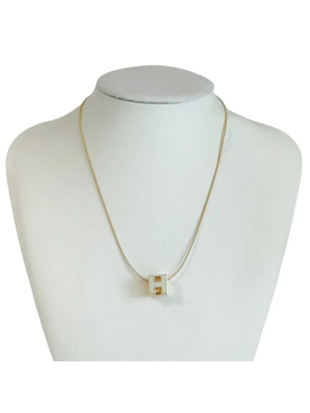 Hermes Cage D'h Cube Chain Necklace Ivory Gold